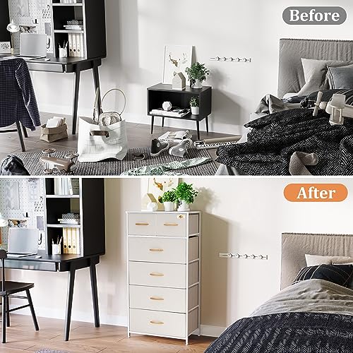 Image of Fabric Dresser for Bedroom, Tall Skinny Dresser with 6 Drawers, Storage Organizer Tower, Steel Frame Wooden Top for Closet, Living Room, Hallway(Beige)