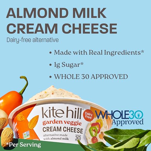 Kite Hill 0856624004852 Garden Veggie Almond Milk Cream Cheese Style Spread, 8 Ounces, Dairy Free, Whole 30 Approved, Gluten Free, Non-Gmo, Vegan thumb #3