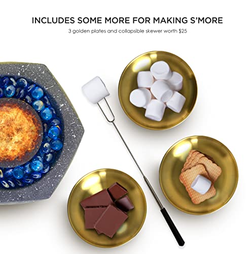 Tabletop Fire Pit Table Top Firepit Indoor Fire Pit Tabletop Fireplace With Collapsible Skewer 3 Golden Plates Portable To Outdoor Patio Balcony To Roast Smores Rubbing Alcohol Fuel 11" Large Bowl #TOP2