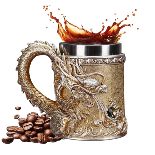 ドラゴン コーヒー マグ,エンボス 中国風 金属 飲料容器 - ユーモア マグ ドラゴン コーヒー カップ,男性 女性 自宅 オフィス 学校 誕生日 新年 紅茶 水 ジュース 飲料向け