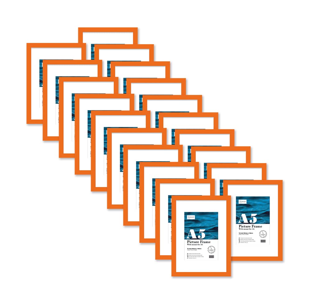Almost Frameless A5 Orange Picture Frame Set of 20, Display A6 Pictures with Mount or A5 Without Mount Gallery Wall, Poster, Photo, Artwork, or Print, Orange