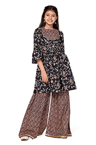 Image of Fashion Dream Girls Cotton Kurta And Sharara Set /Salwar Suit Set (FDGSET00022 NBL 32 Navy Blue 9-10 Yrs)