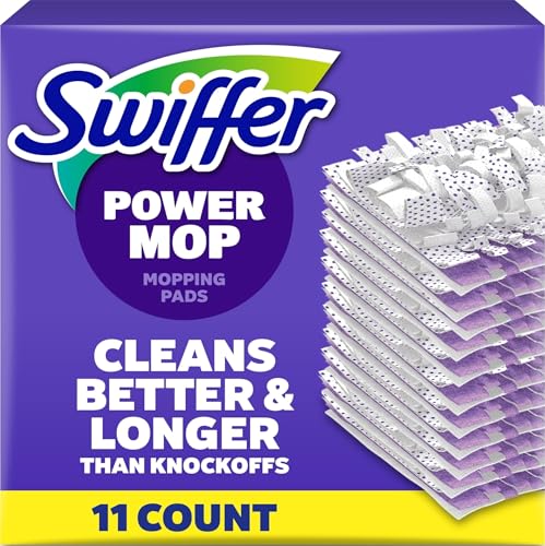Image of Swiffer PowerMop Multi-Surface Mopping Pad Refills for Floor Cleaning, Microfiber, 11 Count, White /Purple