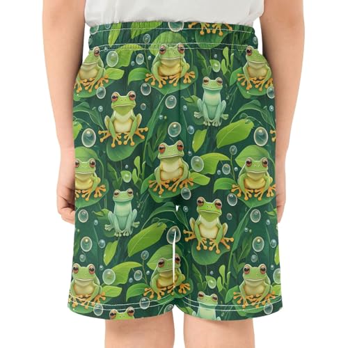 Green Frogs Leaves Durable Pull-On Boys Lounge Shorts, Above-The-Knee School Boys Outdoor Shorts XS3