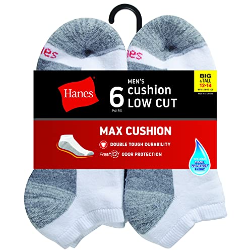 Image of Hanes Men's Max Cushion Low Cut Socks, 6, 8, and 12 Pair Pack, White and Black