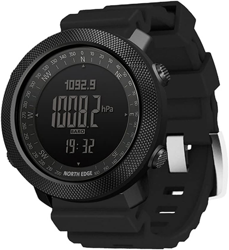 HXHH Outdoor Sports Smart Watch, Silicone Tactical Watch With Altimeter, Barometer, Compass And Thermometer, 50M Waterproof Military Watch, Multifunctional Fitness Tracker,Black
