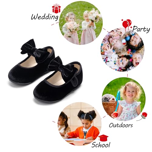 Image of PHIRAMIN Toddler Flower Girl Glitter Dress Shoes Little Girl Ballet Flats Bow Wedding Party
