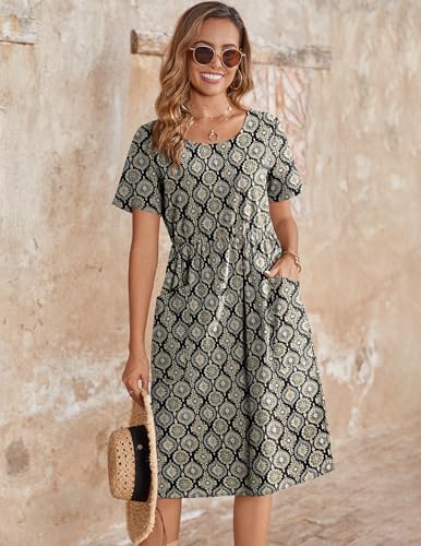 Image of Zeagoo Womens Summer Midi Dress Casual Short Sleeve A-Line Cotton Linen Dress Flowly Beach Tunic Sundresses with Pockets 2026