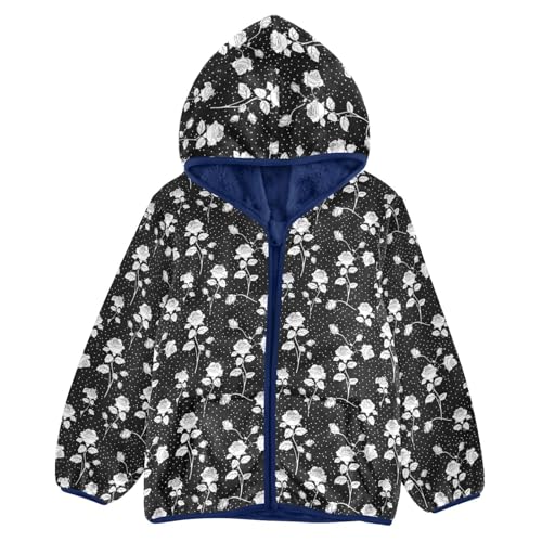 Rose Flowers Boys Fleece Coat,Children's Zip-Up Hoodie Jacket,Baby Warm Fashion Outerwear 3-10T,A113343