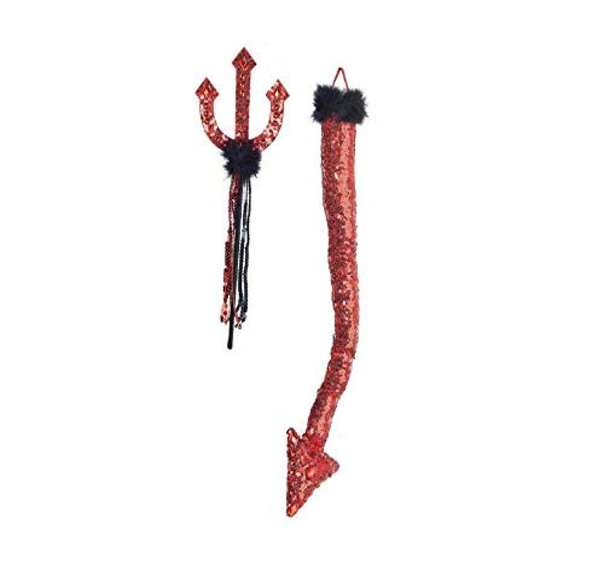 Red & Black Polyester Pitchfork and Tail Kit (21") - 2-Pack - Perfect for Halloween and Costume Parties