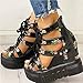 MIAOZHANG Femmes Sandale Tête Ronde Talon Compensé Chaussures Mode Compensée Plate Forme Boucle Sangle Sandales Chaussures Sandales Sport Extérieur,Noir,EU 35