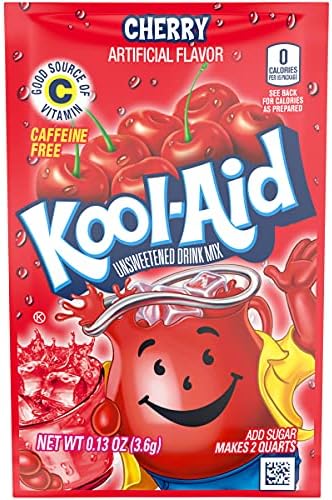 Kool-Aid Cherry Unsweetened Soft Drink Mix, 0.13-Ounce Envelopes(Pack of 48)