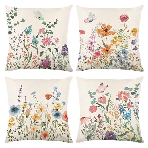 ONFAON Spring Decorations for Home - Spring Pillow Covers 18x18, Outdoor Pillow Covers Springtime Farmhouse Throw Pillow Cover Garden Linen Cushion Case for Home Decor