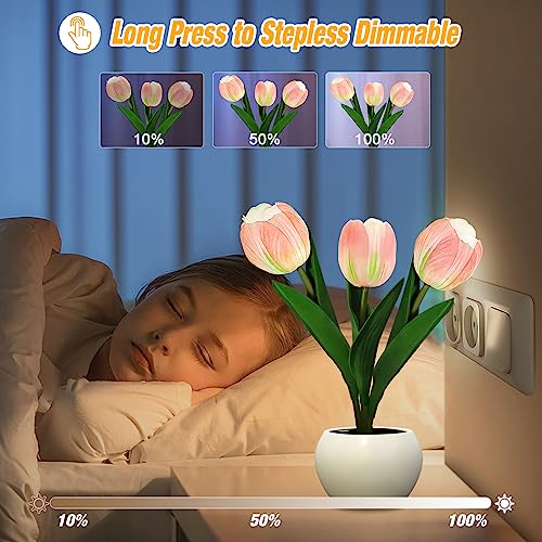 Tynled 2023- NEW LAMP Tulip Table Lamp, Rechargeable Small Desk Lamp Artificial Flower Night Light Fake Bouquet 3 Heads thumb #2