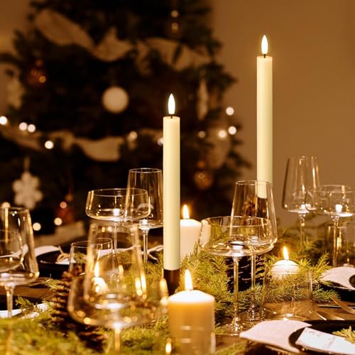 Image of Flameless Taper Candles with Remote, Set of 3 Real Wax LED Taper Candles Battery Operated with 3D Wick, Flameless Candlesticks for Halloween Christmas Holiday Decor(0.75 inchx9.8 inch)