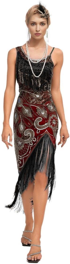 Peacock-inspired 1920s Gatsby Beaded Flapper Sling Dress Womens Vintage Cocktail Dress W/Complete Accessories Set - Image 2