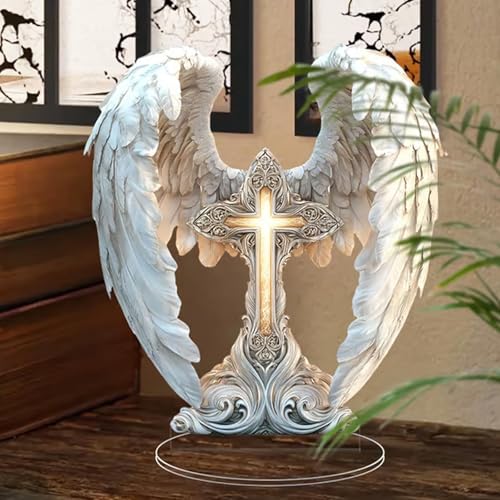 HELLORSO Gorgeous Angel Wings Cross Decoration, Finely Detailed Wings Gracefully