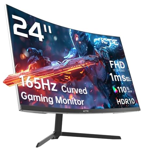KTC 24 inch 1500R Curved Gaming Monitor 165Hz VA 1ms FHD 1080p Tilt Adaptive Sync HDR 110% sRGB DP/HDMI VESA for Gaming Business PS5 PC Monitor