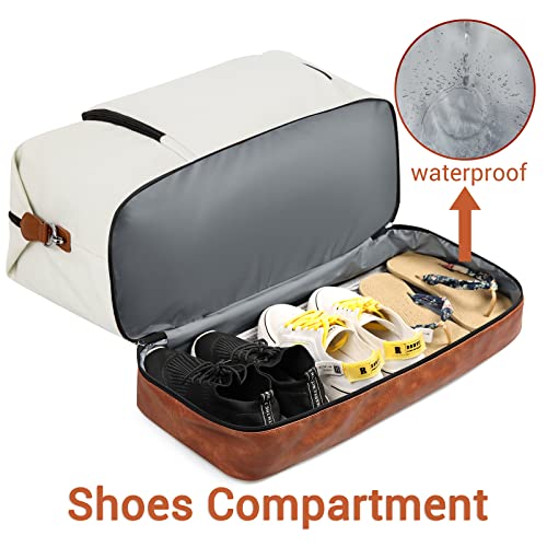 Image of Travel Weekender Bag for Women Overnight Bag with Shoe Compartment Oversized Travel Duffel Bag Carry On Tote with Trolley Sleeve 21 inch 3pcs for Weekend Trip Hospital Gym, H-White 3pcs