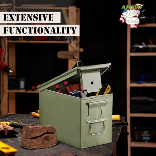 Fat 50 Cal Ammo Can PA108 - Olive Drab Green Military-Grade Ammo Storage Box w/Rubber Seal & Removable Lever-Lock Lid