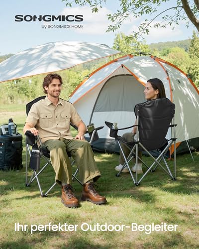 SONGMICS Campingstuhl, klappbar, Klappstuhl, breiter Sitz, hohe Rückenlehne, Outdoor-Stuhl, tragbar, Outdoor-Stuhl, mit Getränkehalter, Handyhalter, Stoff-Organizer, schwarz-grau GCB005BH01 2