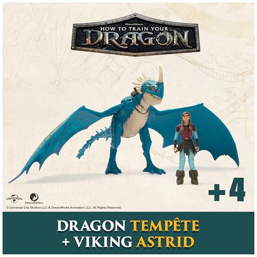 Dreamworks Dragons - Figurine Dragon Tempête + Viking Astrid - Figurine Articulée Tempête 25 Cm Et Sa Dresseuse 10 Cm - Cadeau Enfant - Jouet Enfant 4 Ans Et + Inspiré Du Film How To Train Your Dragon
