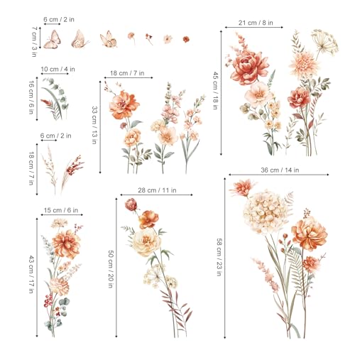 decalmile Boho Flower Wall Decals Wildflower Garden Floral Grass Wall Stickers Girls Bedroom Living Room Kitchen Wall Decor Gifts for Mom