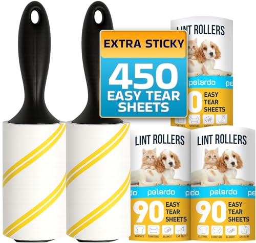Image of Lint Rollers for Pet Hair, Sticky, Remover for Couch, Clothes Furniture and Carpet. Lint Roller Dog Hair Remover Cat Hair, Animal Hair, Pet Fur, Fuzz. 5 Large Pet Hair Lint Rollers White