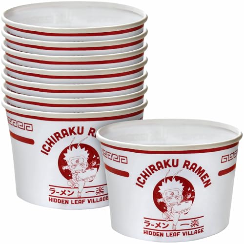 Amscan Naruto Ramen Bowl-(8 Pieces) -Ideal for Birthdays and Themed Parties, 3" x 4.75", White and Red