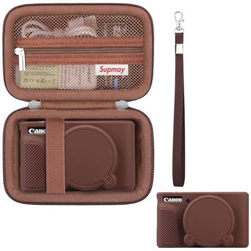 Supmay Case for Canon PowerShot SX740 HS SX730 HS Camera Hard Case*1+Soft Silicone Cover*1 SX740/SX730 Digital Camera Soft Silicone Protective Bag with Removable Lens Cover Brown