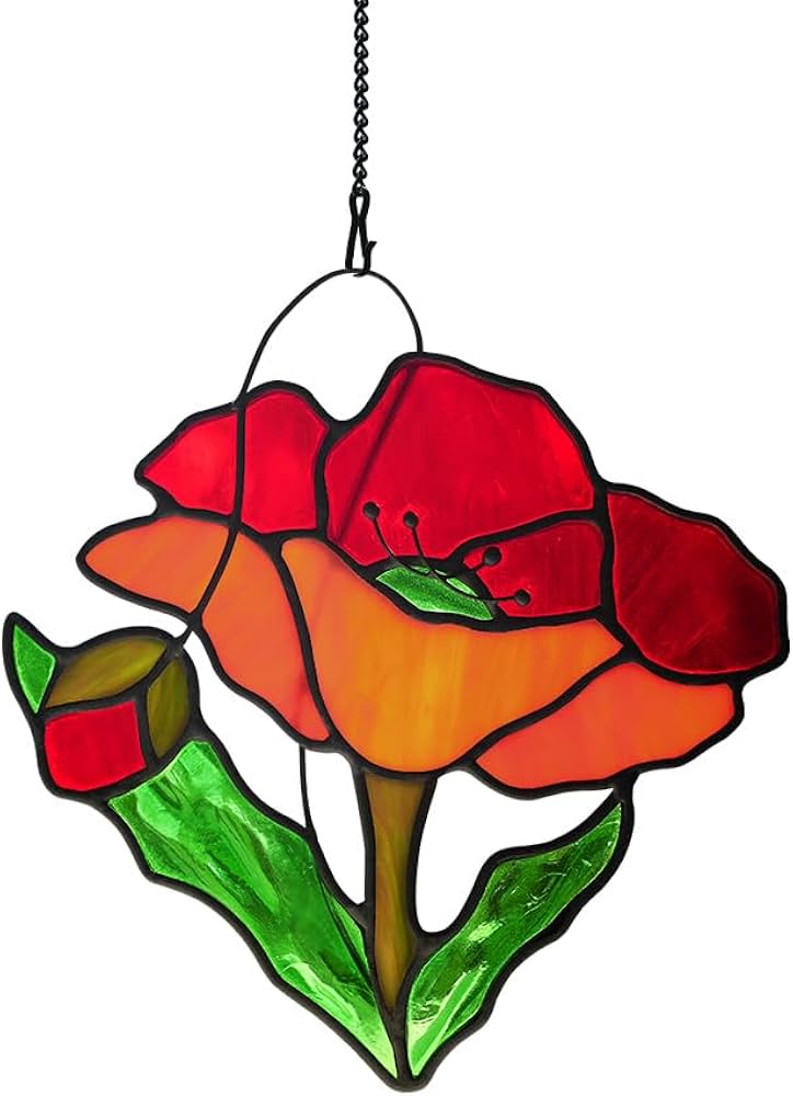 Amazon.com: BOXCASA Red Poppy Flower Stained Glass Window Hanging