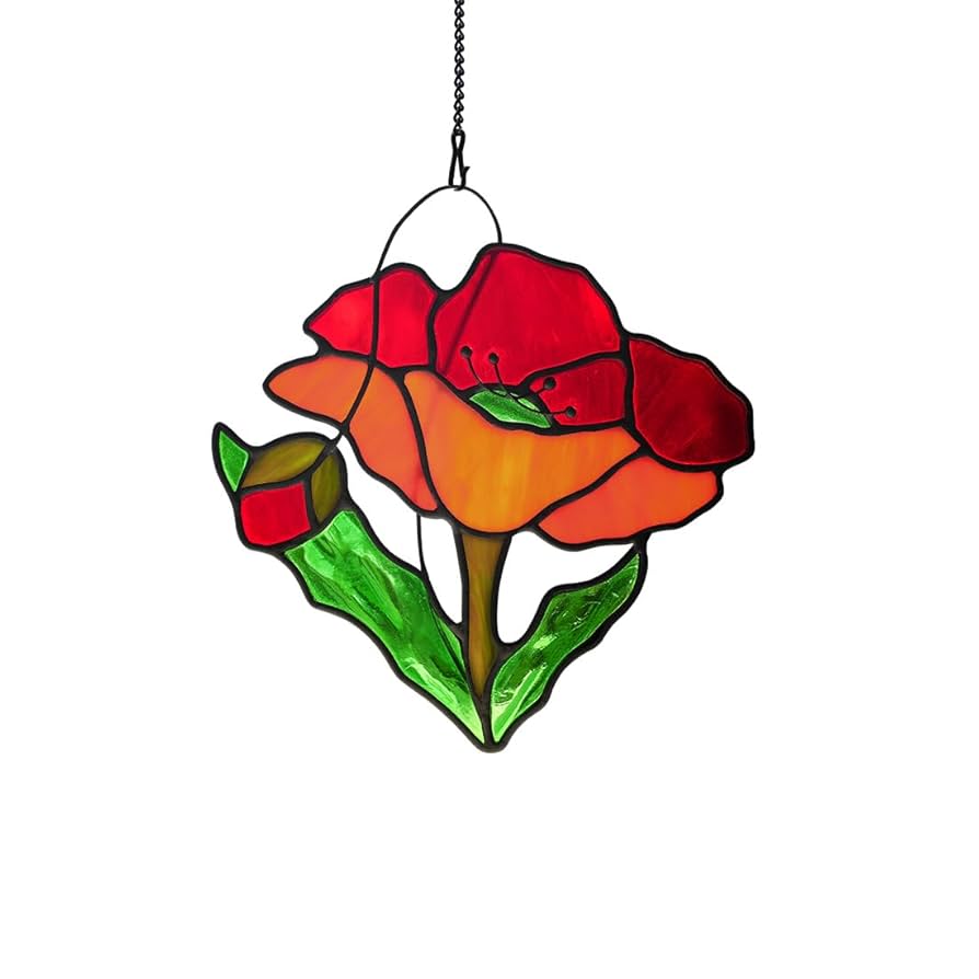 Amazon.com: BOXCASA Red Poppy Flower Stained Glass Window