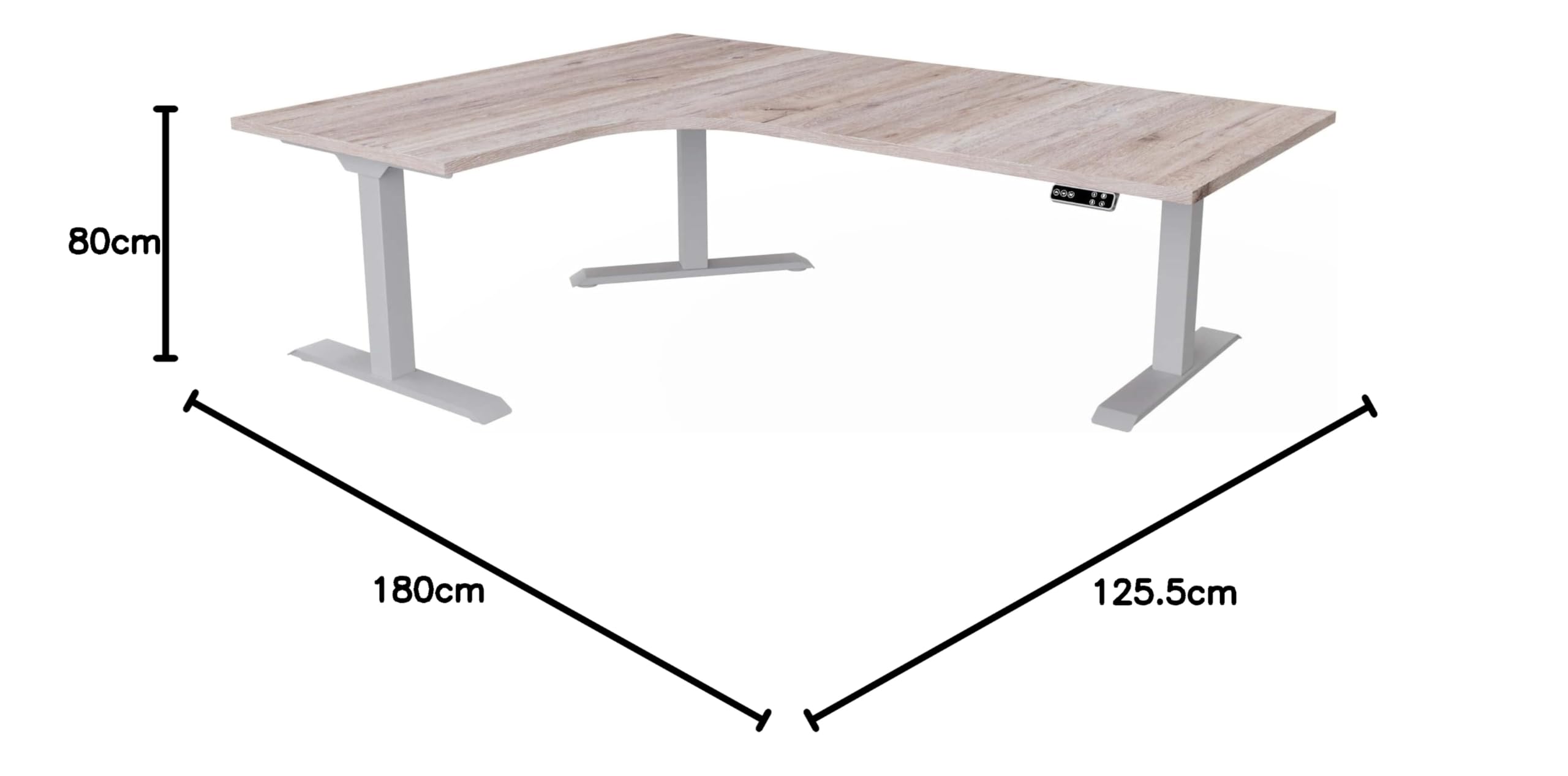 Eigentlich Elektrisch höhenverstellbarer Eckschreibtisch Gestell Silber, Winkelschreibtisch 90 Grad, Schreibtisch Triple Motor, Sitz-Stehschreibtisch Memoryfunktion (Eiche modern, Lange Seite rechts)