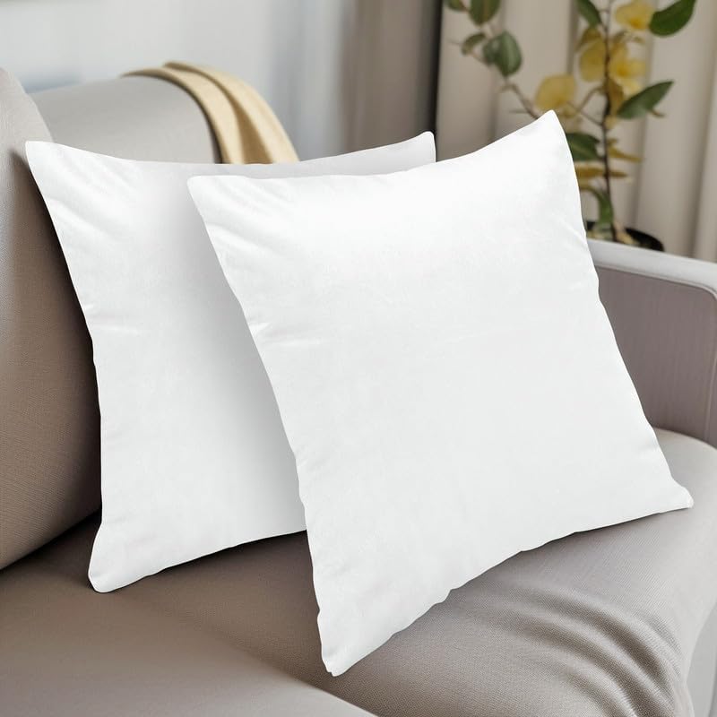 Encasa Christmas New Year VELVET Cushion Covers 2pc Set (60 x 60 cm) - White Solid Plain Dyed, Soft & Smooth, Washable, Square Decorative Large Throw Pillow Case for Couch, Sofa, Chair, Bed
