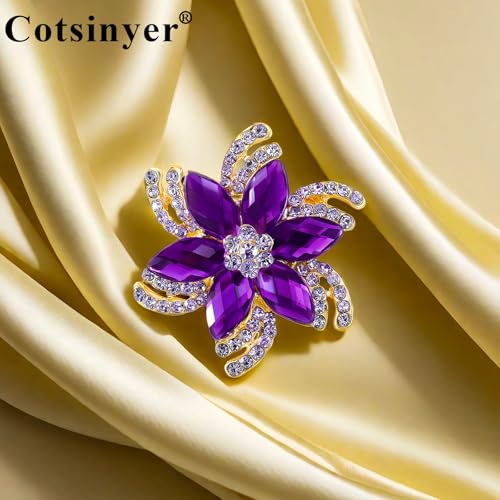 Image of Vintage Flower Brooch for Women - Elegant Lapel Pin with Rhinestones & Crystals for Suits, Coats, Dresses, Hats, Scarves and Shawls