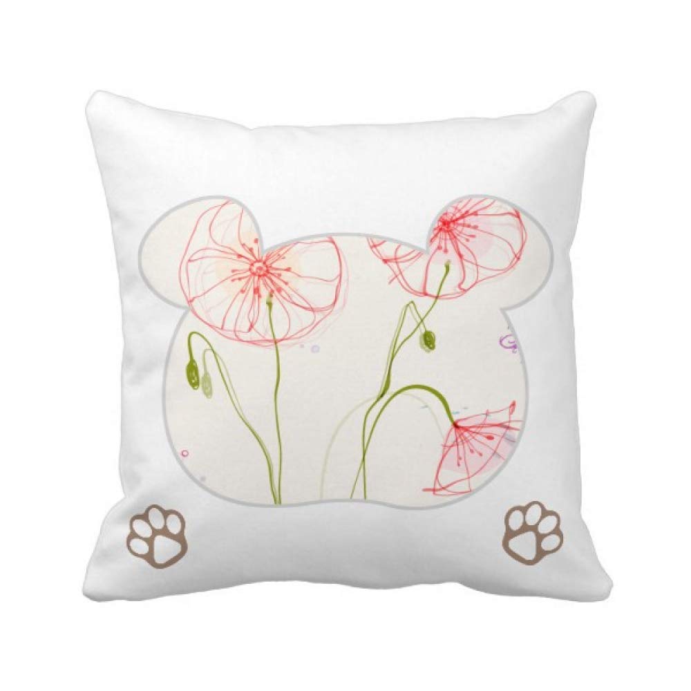 Housse de coussin ours et fleurs blanc pour chambre d'enfant