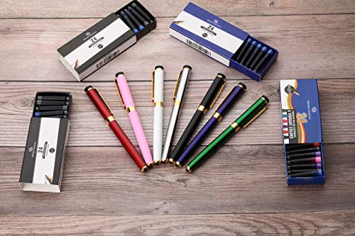 Dryden Designs Fountain Pen Medium Nib, Includes 24 Ink Cartridges - 12 Black and 12 Blue Comes with Ink Refill Converter, Gift Pouch Classic Writing Tool [Dangerous Red] for Left and Right Handed - Thumbnail 6