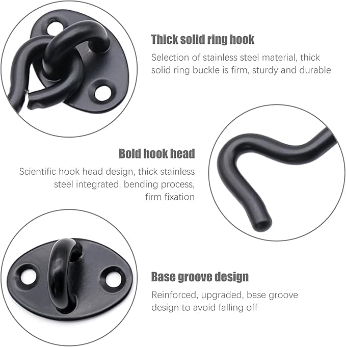 AMJKEJI 4 Pcs Door Latch Locks Cabin Hook and Eye Latch Stainless Steel Gate Latch with Mounting Screws for Wooden Gates Outdoor Garden Garage BathroomWindow Cabinet Internal Doors Black (3 Inch) - Image 3