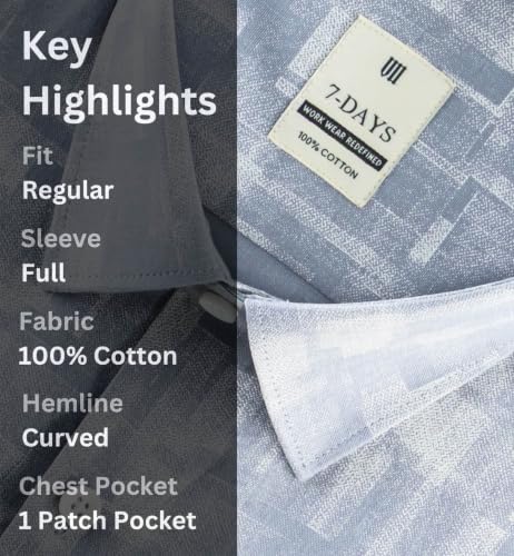 Image of 7-DAYS Men's Premium Printed Shirt - 100% Cotton, Regular Fit, Full Sleeve, with Pocket - Versatile for Formal Occasions and Casual Wear
