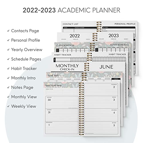 Academic Planner Yearly Monthly Weekly Daily Large Calendar Organizer By Bright Day Spiral Bound Dated Agenda Flexible Cover Notebook, June 2022 - July 2023, 8.25 X 6.25, Black Floral #TOP2