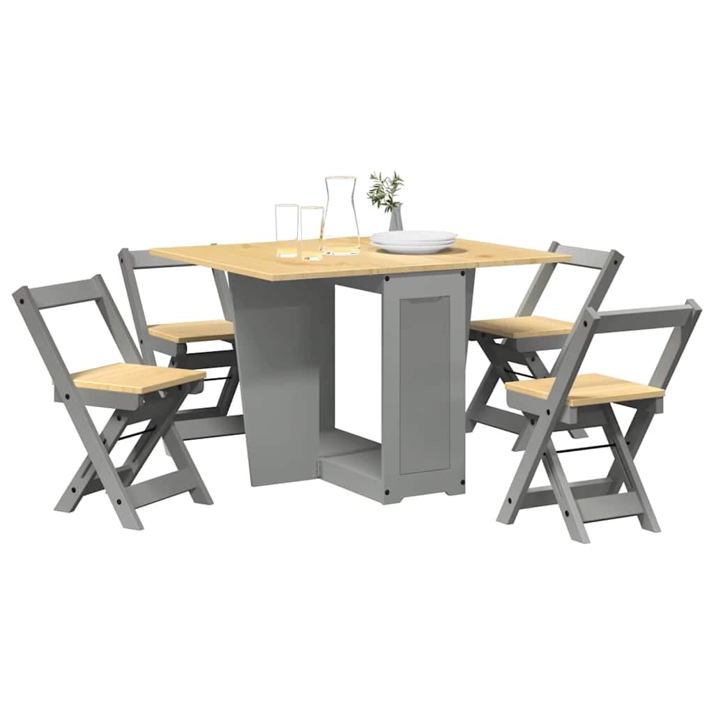 vidaXL Set da Pranzo 5 pz Corona Pieghevole Grigio in Legno di Pino, Set Sala da Pranzo, Tavolo da Pranzo e sedie, Tavolo da Cucina e sedie