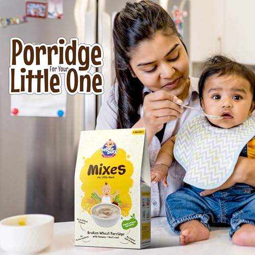 Image of BE'BE' BURP - Cereals | Mix Porridge Broken Wheat Porridge with Banana & Beetroot | No Sugar No Salt | No Artificial Preservatives & Flavours | Real Fruits & Vegetables | 200g