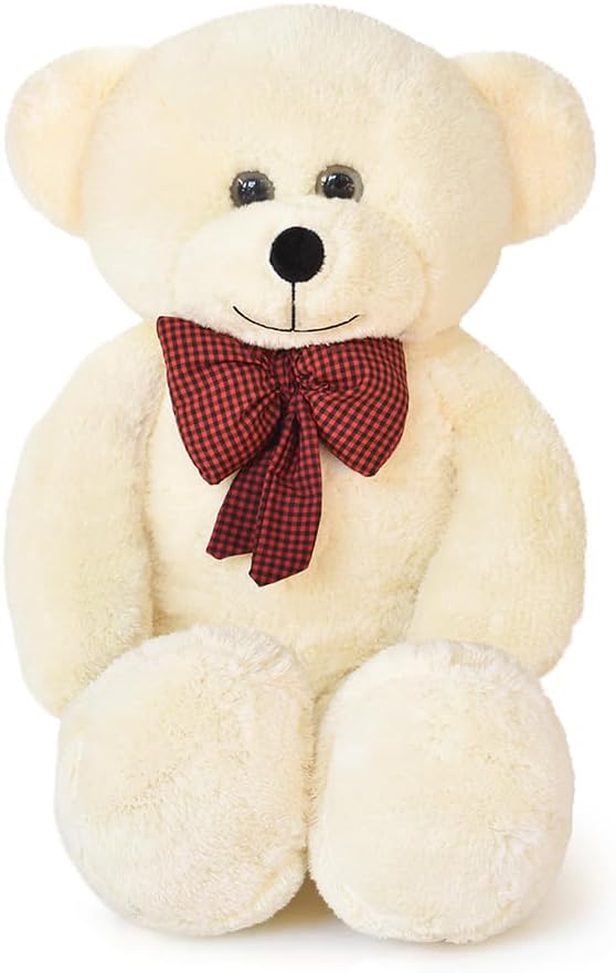 100 cm Dev Pelüş,Papyonlu Ayı,Peluş,Yumuşak ve Sevimli Büyük Boy Oyuncak,Sarılmalık,Papyonlu Ayıcık,Sevgiliye Hediye Ayıcık,Dev Ayı,Büyük Boy (Krem)