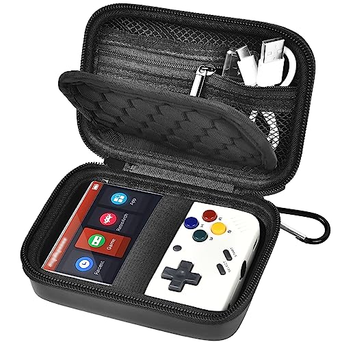 Case Compatible with Miyoo Mini Plus Portable Game Console, Holder for Handheld Game Player and External TF Card 64G, with Mesh Pocket for Charging Cable, Batteries and Accessories- Black (Box Only)