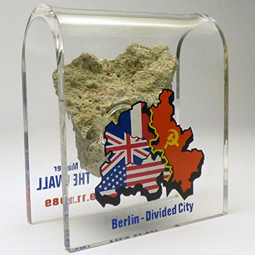 Original Piece Of The Berlin Wall - Authentic Souvenir From The Real Wall In Germany Mounted In Acrylic Display (Small (2"X2"), Divided City) #TOP2