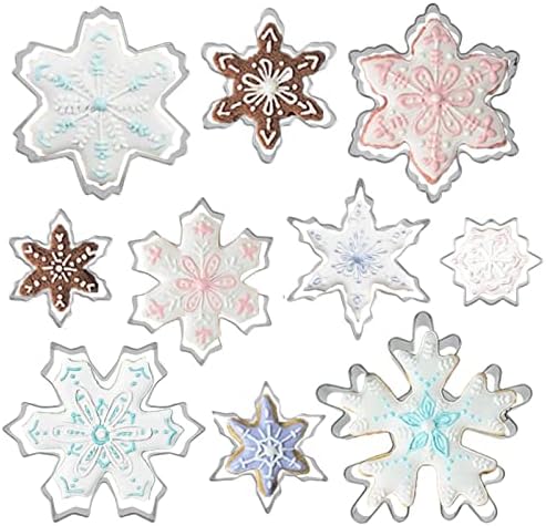 Snowflake Cookie Cutter Set of 10 pcs, Stainless Steel Snowflake Shaped Christmas Cookie Cutters Fondant Baking Molds