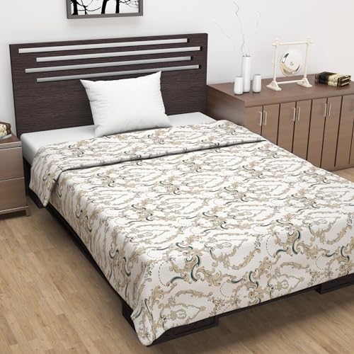 Image of Divine Casa Glace Cotton 120 GSM, 120 TC Reversible Lightweight Printed AC Dohar Blanket for Single Bed | Beige & Brown, Soft & Cozy Quilt