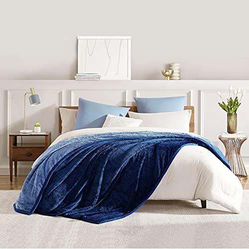 Lynnlov Large 3 Layers Flannel Fleece Bed Blanket King Size 90" X 108", Decorative Soft Thick Microfiber Plush Blanket, Luxury Comfy Cozy Velvet Winter Warm Blankets, Washable & Breathable, Navy #TOP6