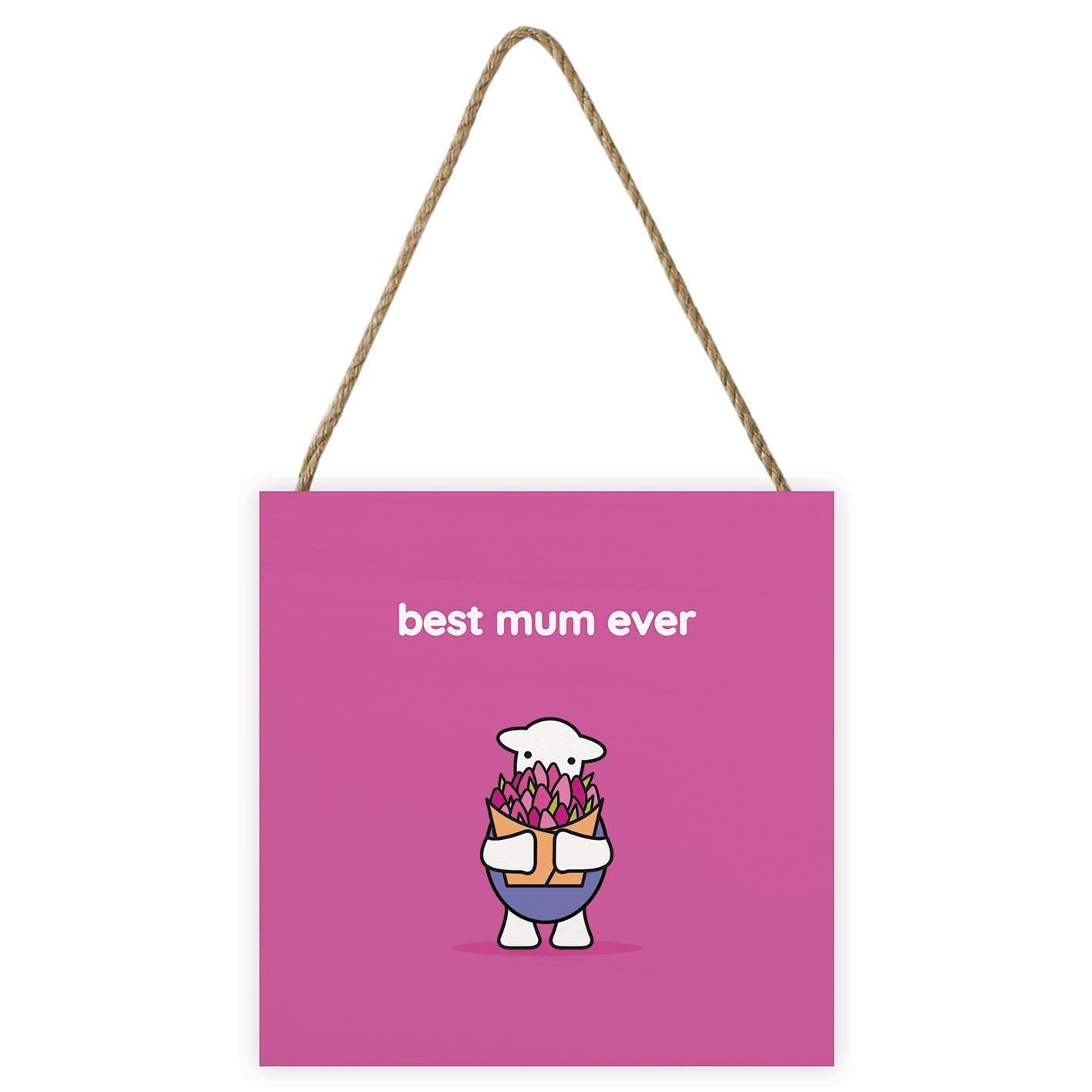 Herdy Men's Pink/White/Blue Best Mum Ever Plaque Wood 20Cm X 20Cm X 2.7Cm