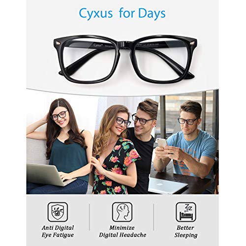 Cyxus Blue Light Filter Computer Glasses for Blocking Headache [Anti Eye Eyestrain] Transparent Lens Gaming Glasses, Unisex (Men/Women), Classic Black